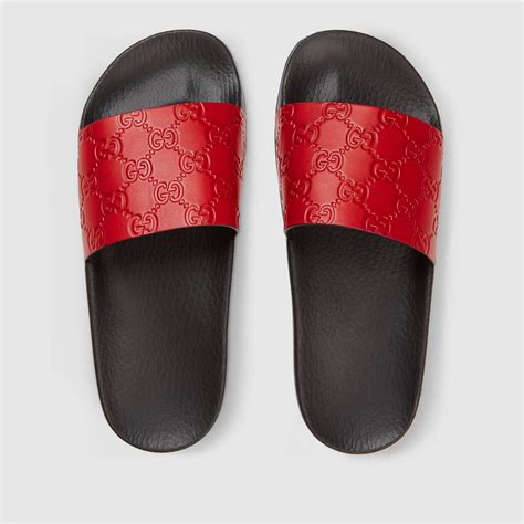 red and white gucci slides|gucci red slides women.